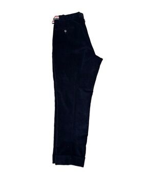 Thom Browne Black Corduroy Tapered Pants with Signature Stripe Waist